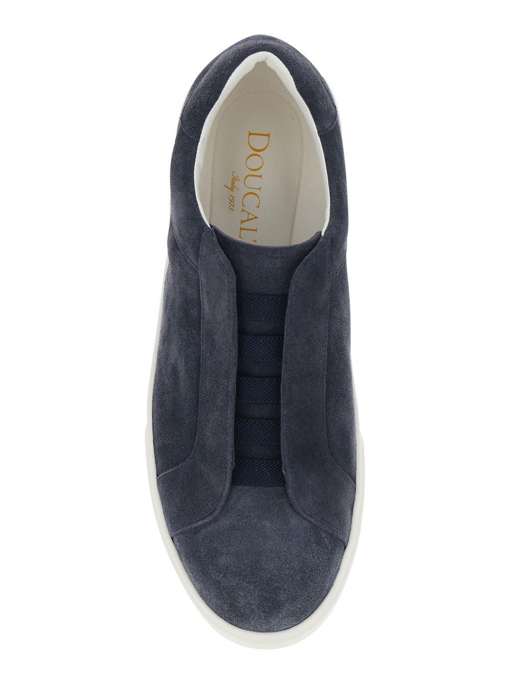 Blue Sneaker with Rounded Toe in Leather for Men Blu Calf