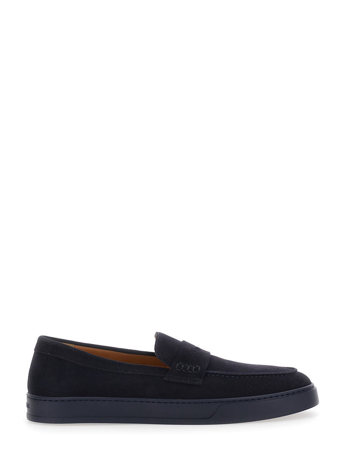Loafers SNEAKER MOCASSINO PENNY Blue with Rounded Toe in Leather for Men Blu Calf