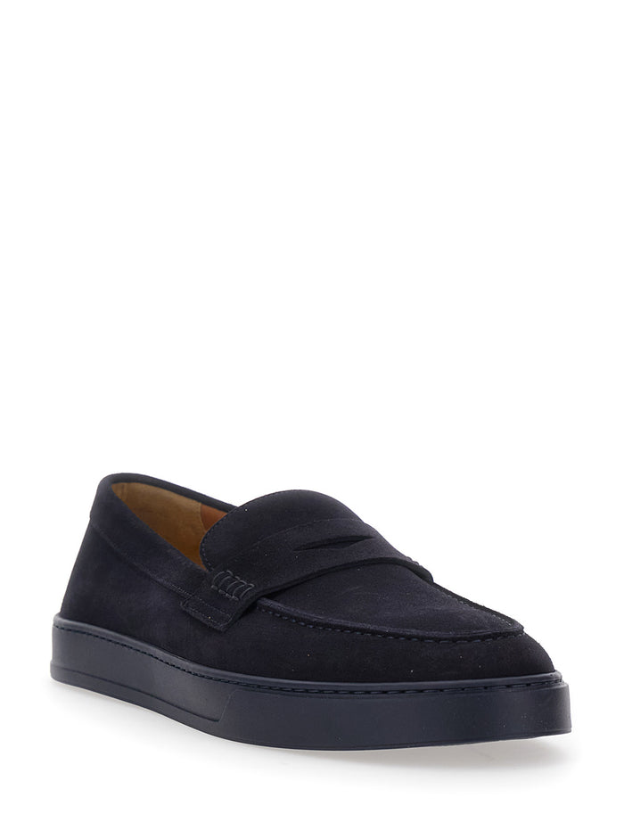 Loafers SNEAKER MOCASSINO PENNY Blue with Rounded Toe in Leather for Men Blu Calf