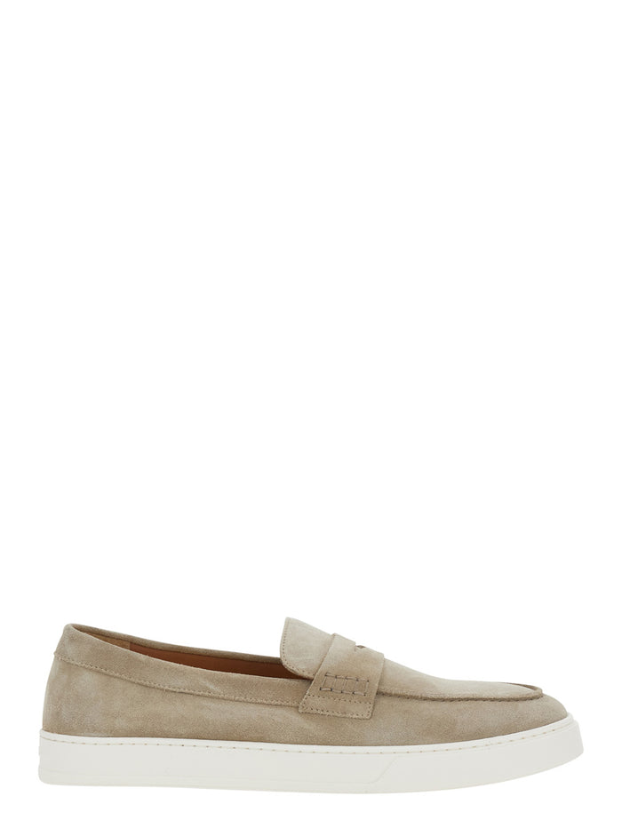 Loafers SNEAKER MOCASSINO PENNY Beige with Rounded Toe in Leather for Men Calf