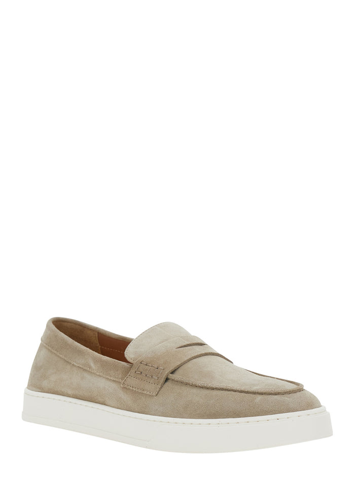Loafers SNEAKER MOCASSINO PENNY Beige with Rounded Toe in Leather for Men Calf