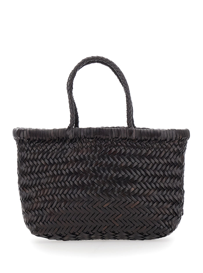 Handbag Flat Gora Mini with Two Top Handles and Ecoleather Woven Design Brown Calf Hand Bags