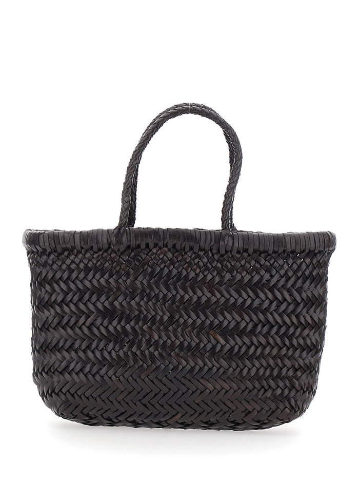 Handbag Flat Gora Mini with Two Top Handles and Ecoleather Woven Design Brown Calf Hand Bags