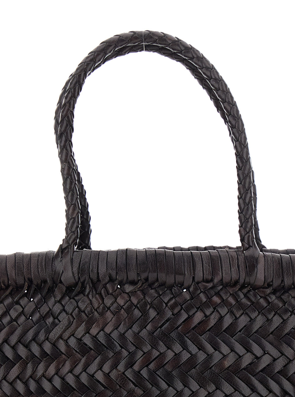 Handbag Flat Gora Mini with Two Top Handles and Ecoleather Woven Design Brown Calf Hand Bags