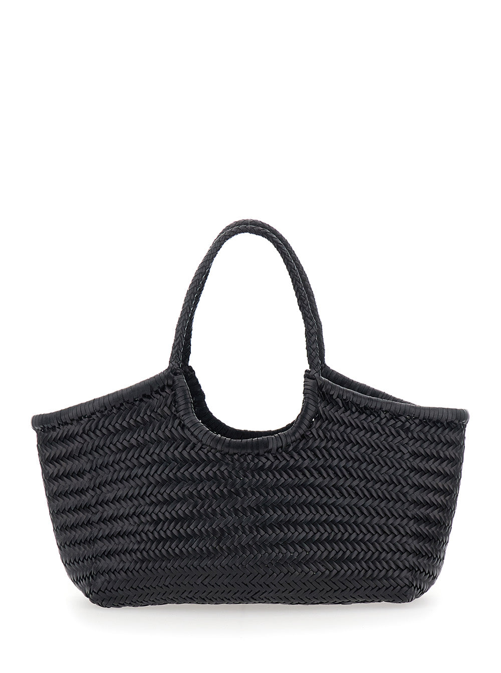 Nantucket Tote Bag with Two Top Handles and Ecoleather Woven Design for Women Black Calf