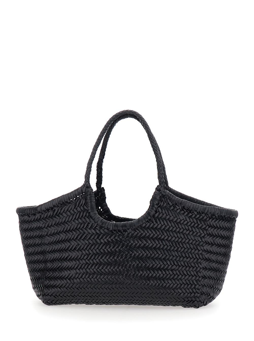 Nantucket Tote Bag with Two Top Handles and Ecoleather Woven Design for Women Black Calf