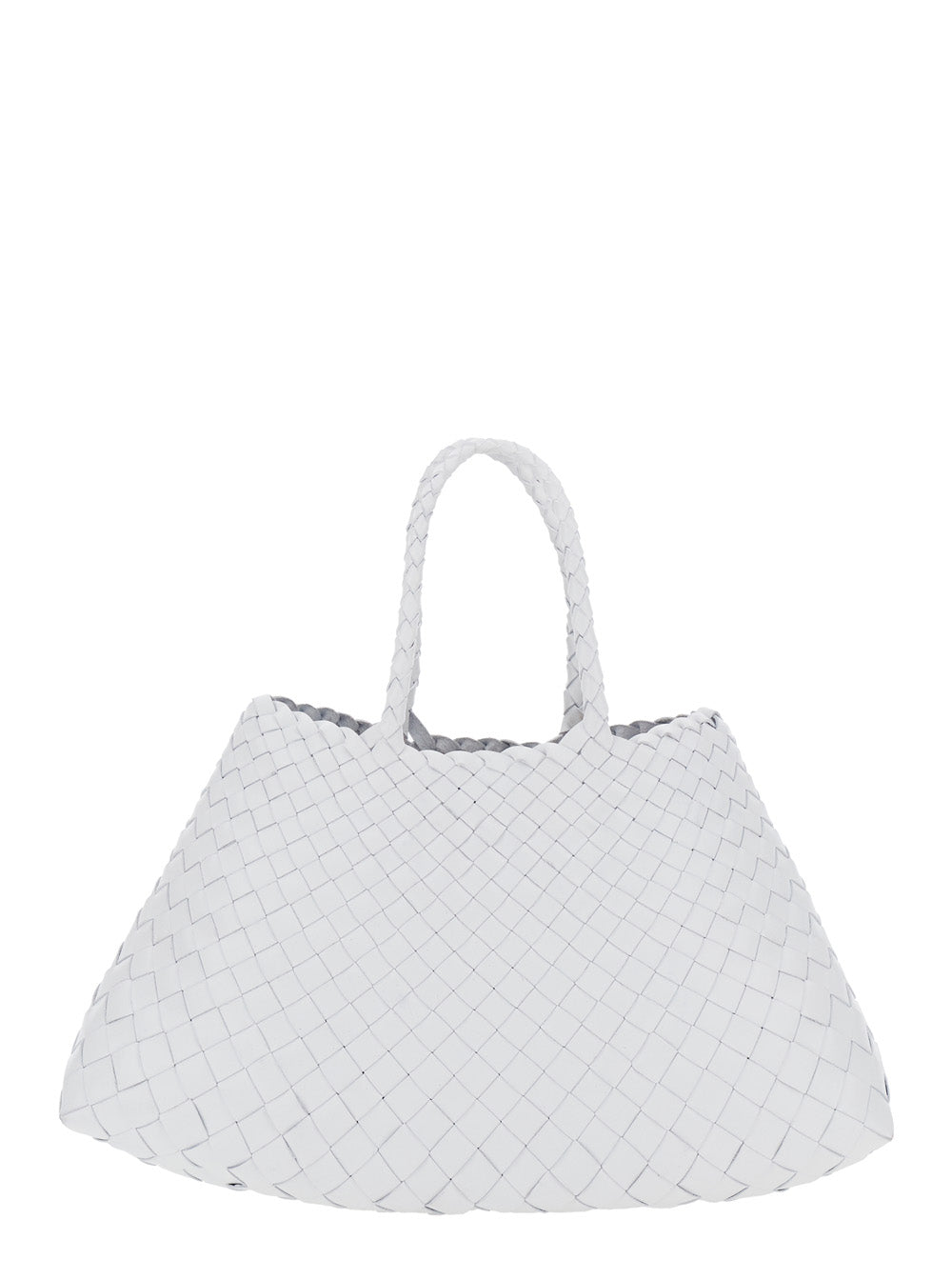 Rosanna White Small Handbag With Woven Design And Two Top Handles Leather For Women Calf Hand Bags