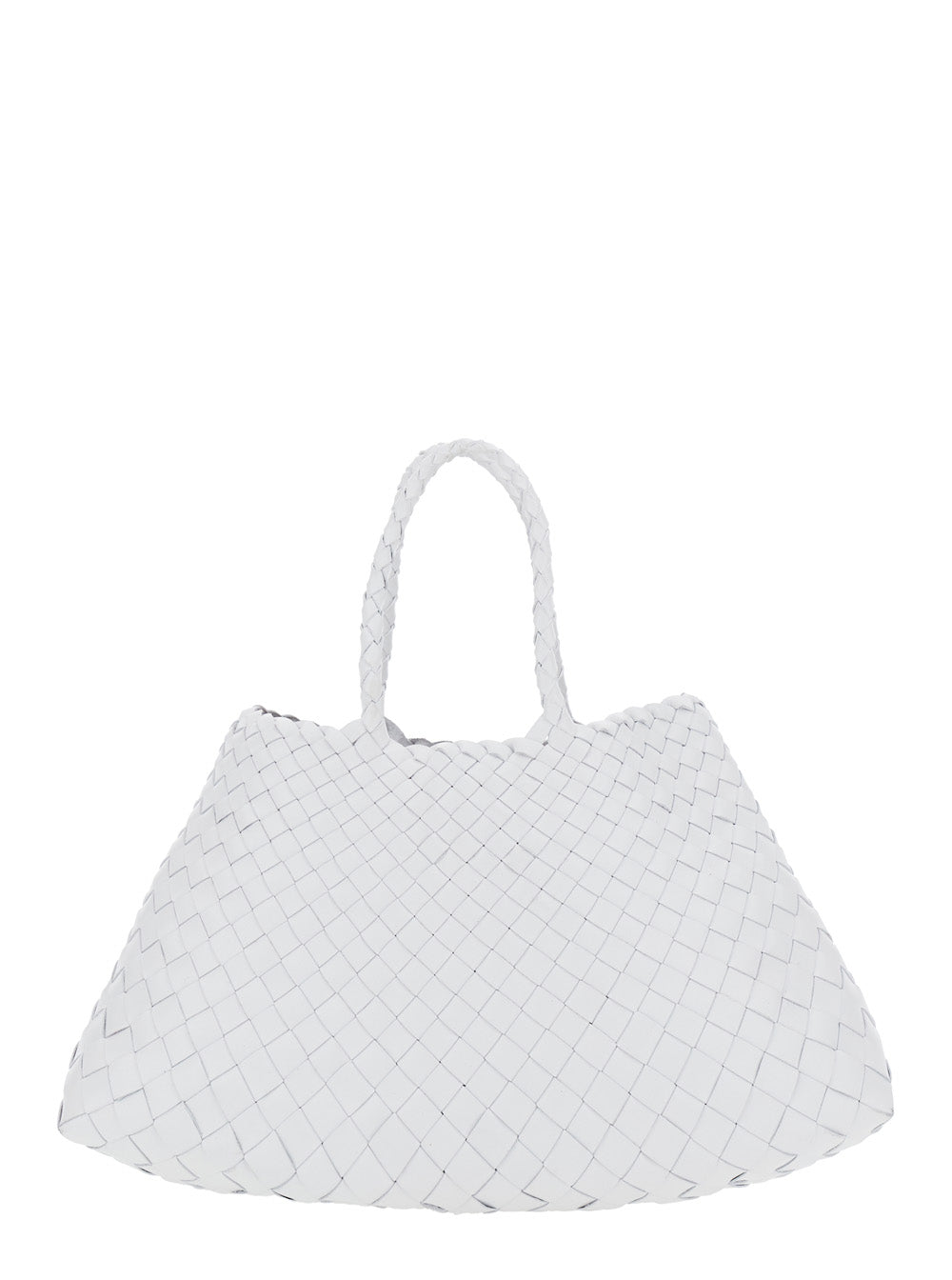 Rosanna White Small Handbag With Woven Design And Two Top Handles Leather For Women Calf Hand Bags