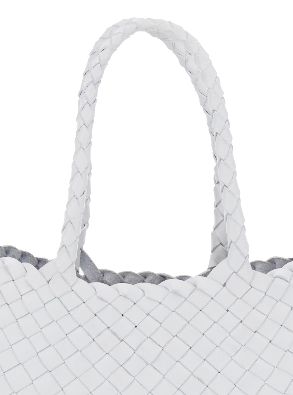 Rosanna White Small Handbag With Woven Design And Two Top Handles Leather For Women Calf Hand Bags