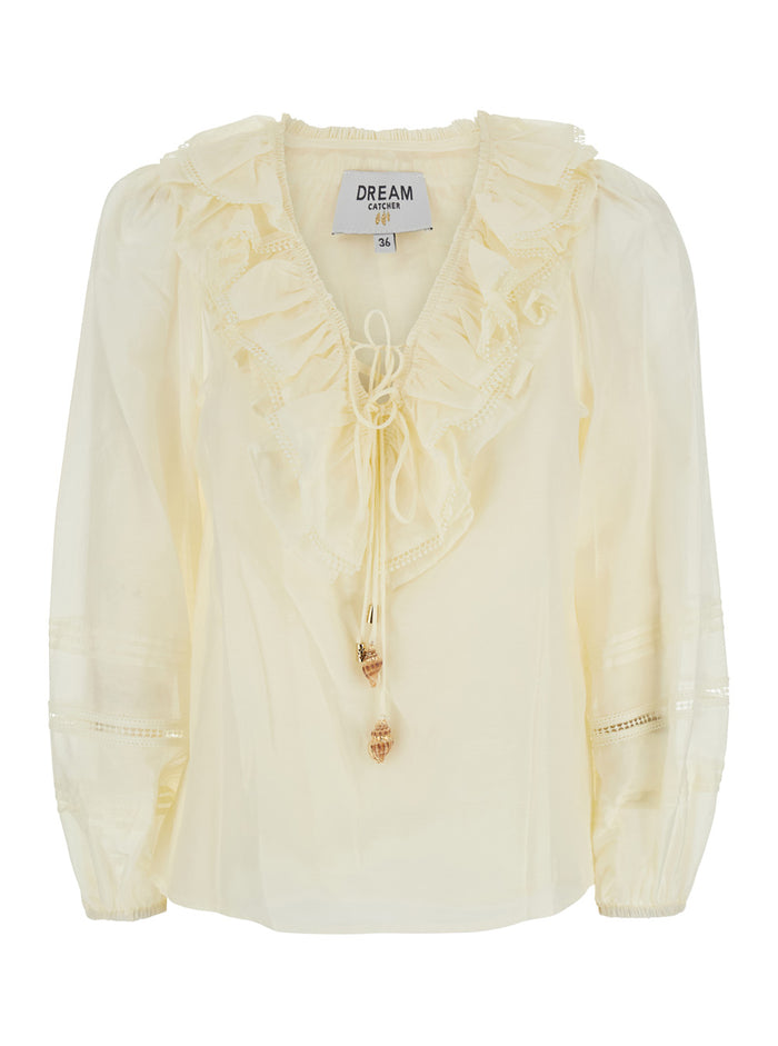 White Shirt With Pointed Collar And Long Sleeves For Women Blouses