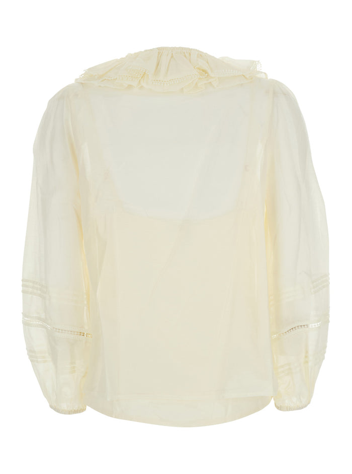 White Shirt With Pointed Collar And Long Sleeves For Women Blouses