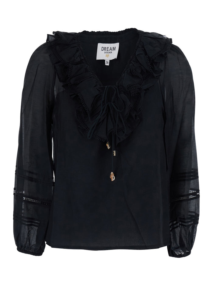 Black T-Shirt With Round Neck Shirts And Blouses