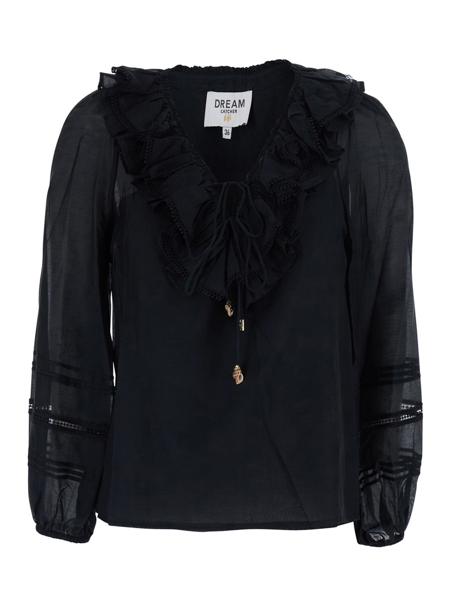T-Shirt Round Neck Black Cotton Blouses