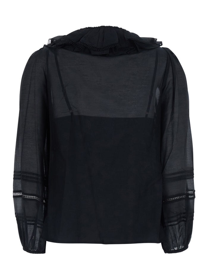 Black T-Shirt With Round Neck Shirts And Blouses