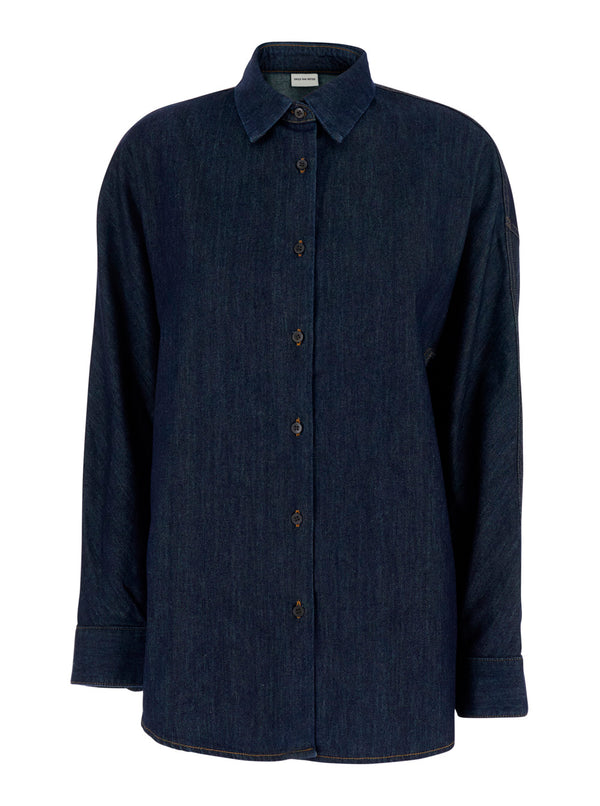 Shirt Casio Blue Denim Cotton Blouses