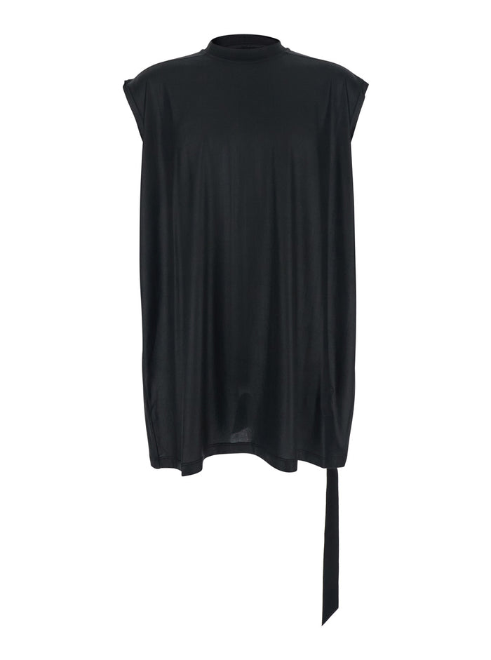 Black Crew Neck T-shirt with Raised Collar in Tech Fabric for Men Acetate Nylon Tshirts And Polo Shirts