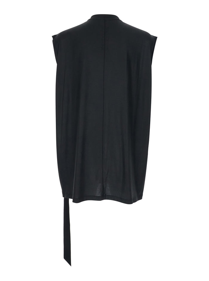 Black Crew Neck T-shirt with Raised Collar in Tech Fabric for Men Acetate Nylon Tshirts And Polo Shirts