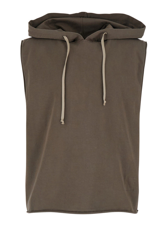 Top Hooded Tunic Gray With Hood And Long Sleeves Cotton Women Grey Tops