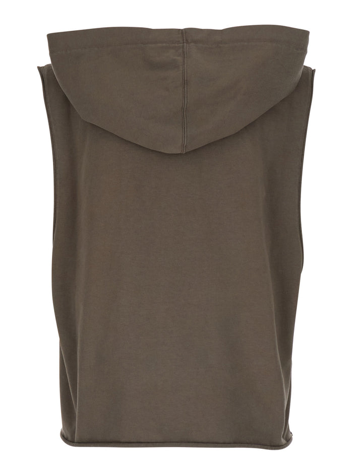 Top Hooded Tunic Gray With Hood And Long Sleeves Cotton Women Grey Tops