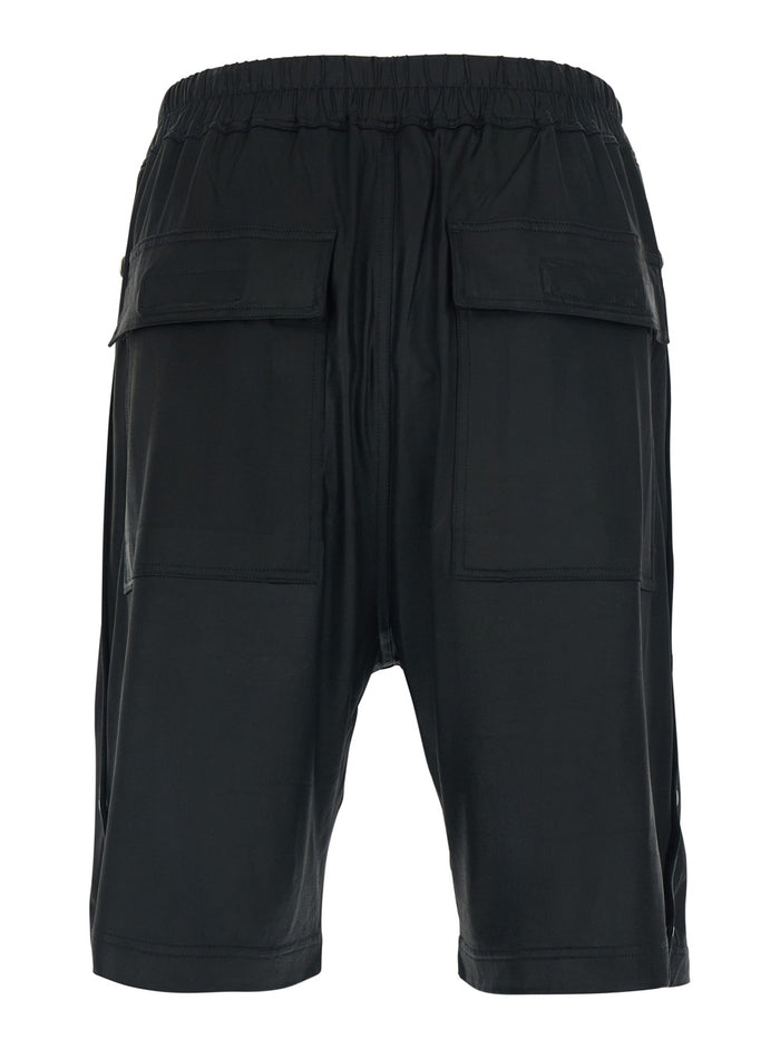 Shorts Wide Pusher - Black Bermuda With Side Details Fabric Men Acetate Nylon And