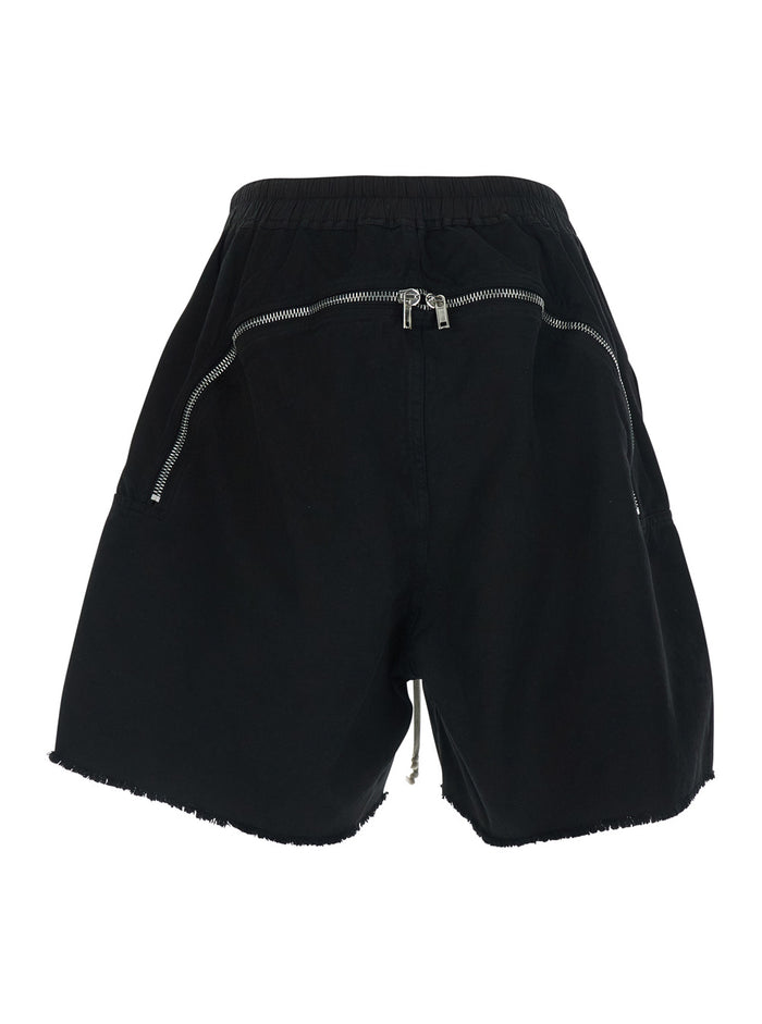 Shorts Long Boxers Butt Zip Black Cotton And Bermuda