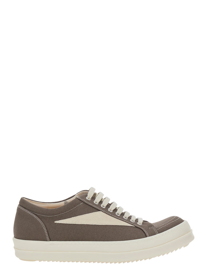 Grey Low Top Sneakers With Contrasting Stitching Denim For Men Cotton
