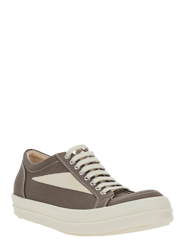 Grey Low Top Sneakers With Contrasting Stitching Denim For Men Cotton