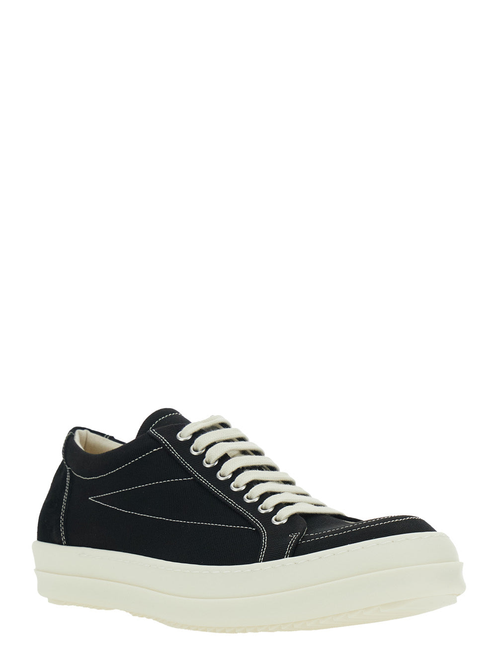 Black Low Top Sneakers With Logo Patch On Heel And Contrast Stitching Denim For Men Cotton