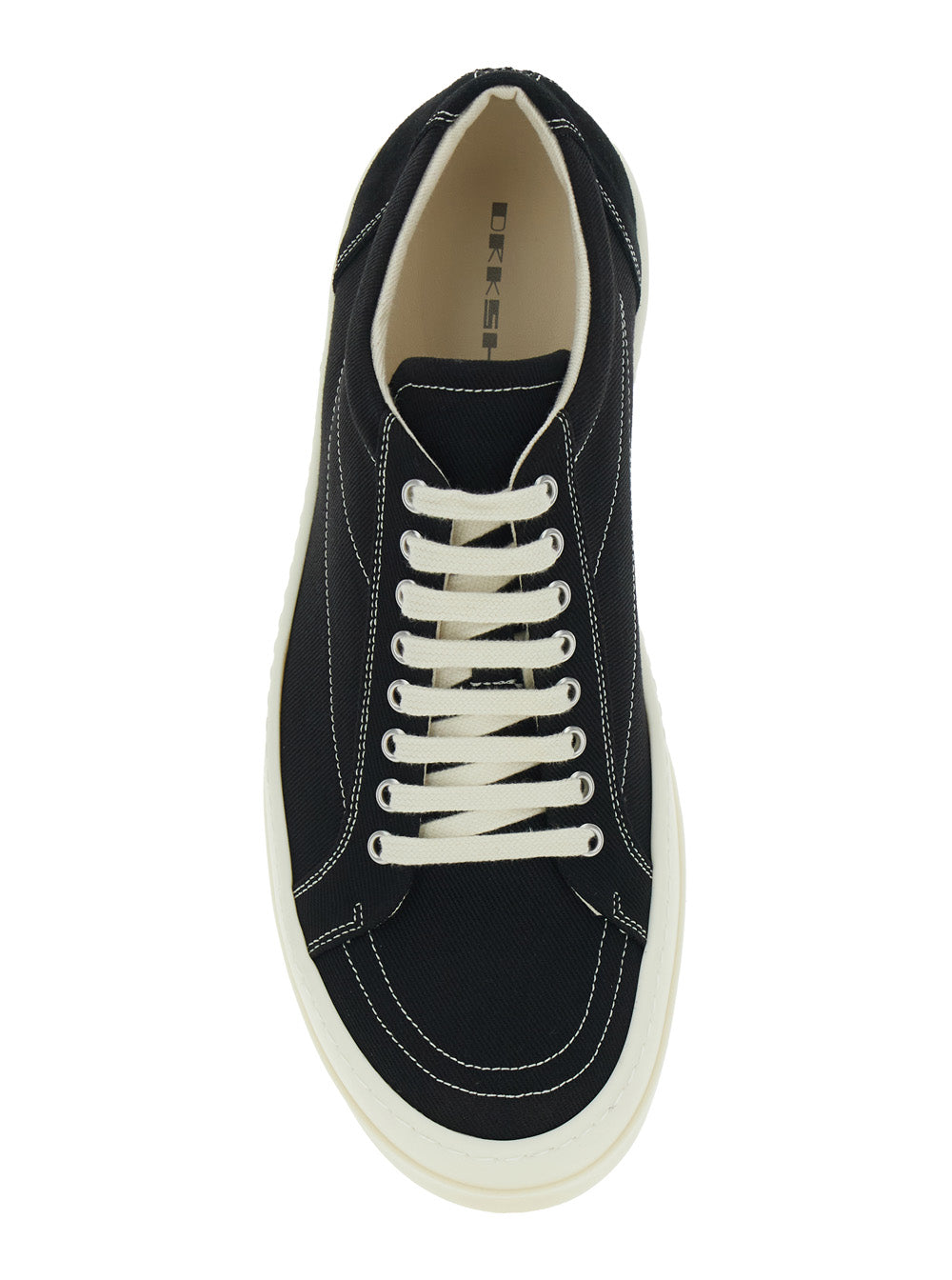 Black Low Top Sneakers With Logo Patch On Heel And Contrast Stitching Denim For Men Cotton