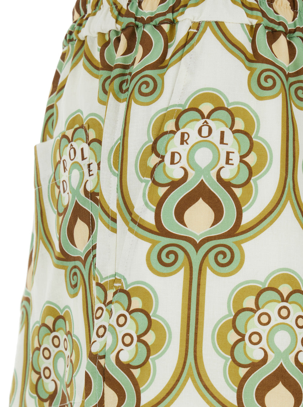 Green Linen Blend Drawstring Shorts with All-Over Print for Men Cotton And Bermuda