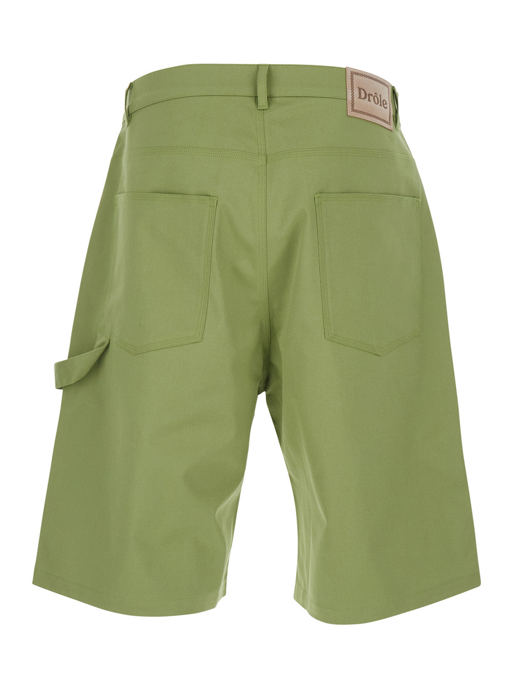 Bermuda with Belt Loops and Logo Patch on the Back in Green Stretch Cotton for Men Elastane Shorts