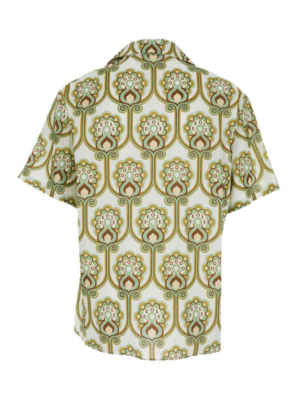Green Floral Bowling Shirt with Cuban Collar and All-Over Print in Linen Blend for Men Cotton Blouses