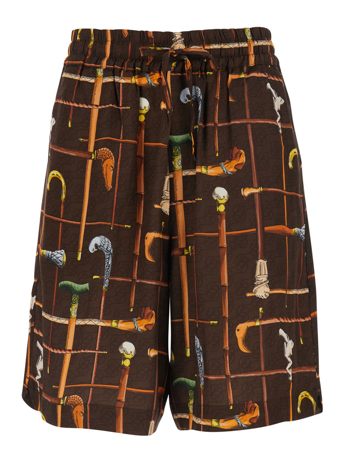 Short Cannes - Brown High-Waisted Bermuda with Side Pockets Viscose Men And