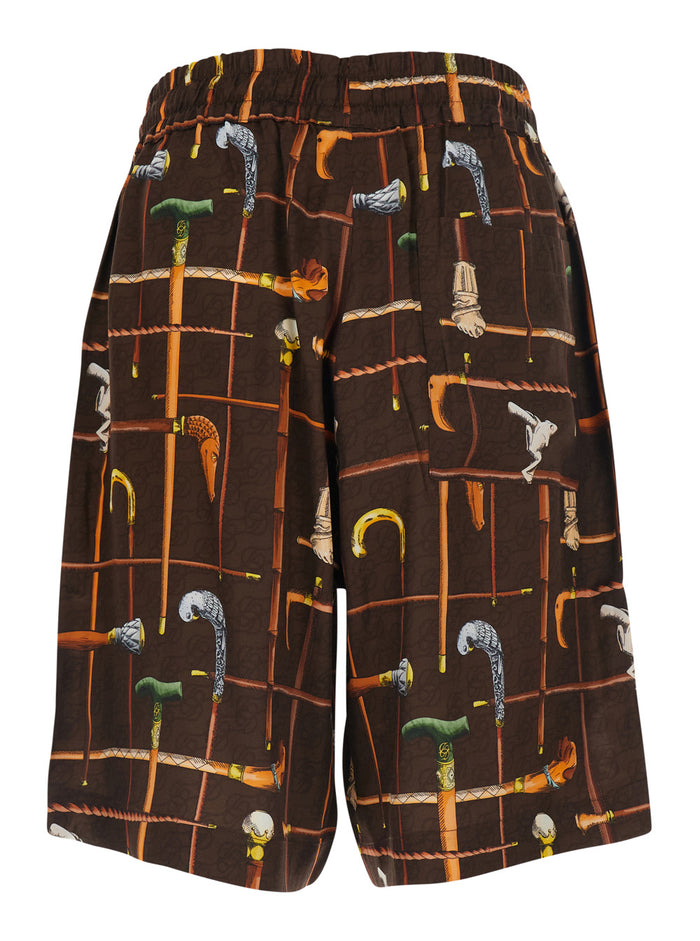 Short Cannes - Brown High-Waisted Bermuda with Side Pockets Viscose Men And