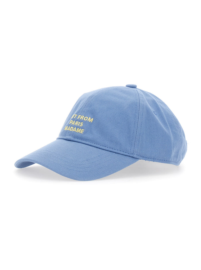 Blue Slogan Cap with Logo Detail on the Front in Cotton for Women Light Hats And Gloves