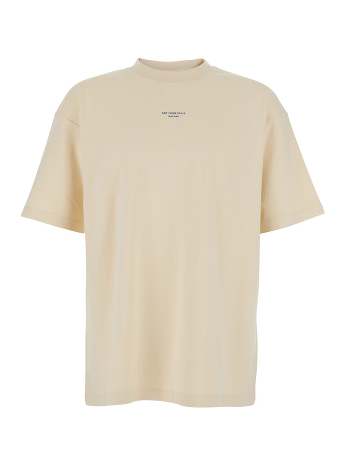 T-Shirt Le Slogan Classique Beige with Front Print for Men Cotton Tshirts And Polo Shirts