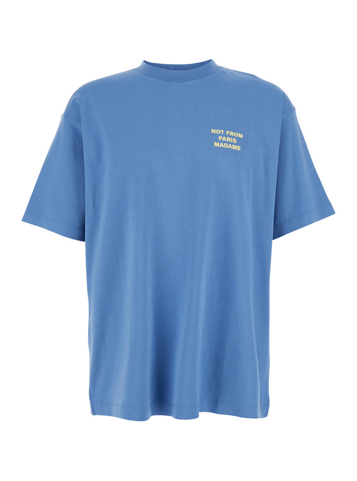 Blue T-Shirt The Slogan with Front Print in Cotton for Men Blu Tshirts And Polo Shirts