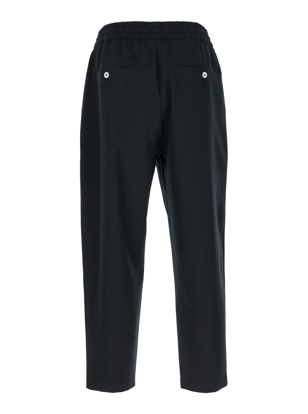 Black Carrot Pants with Drawstring for Men Virgin Wool Polyester Trousers