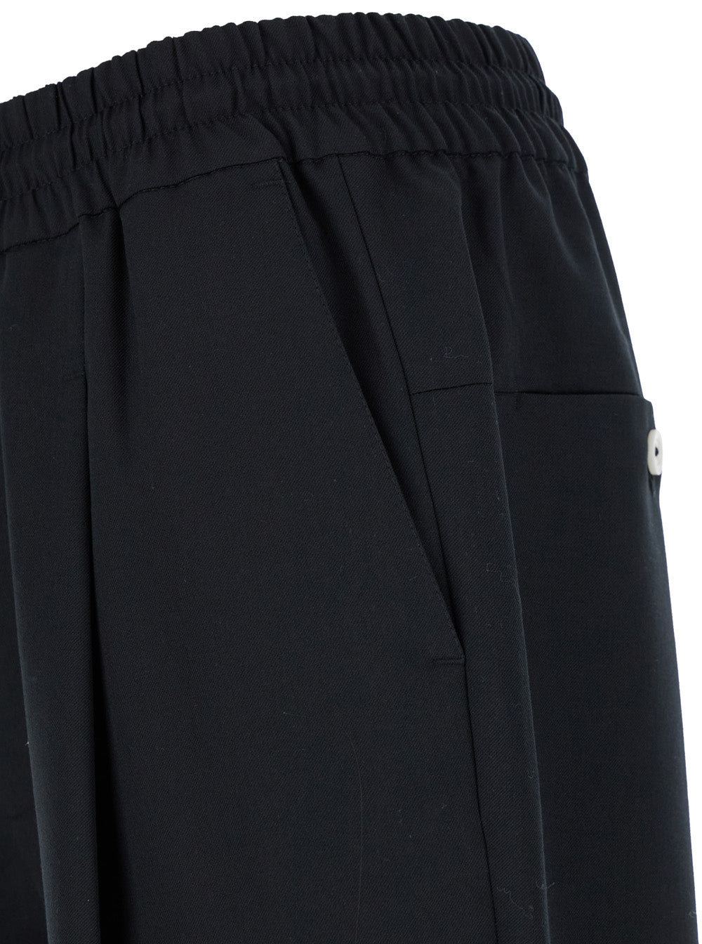 Black Carrot Pants with Drawstring for Men Virgin Wool Polyester Trousers