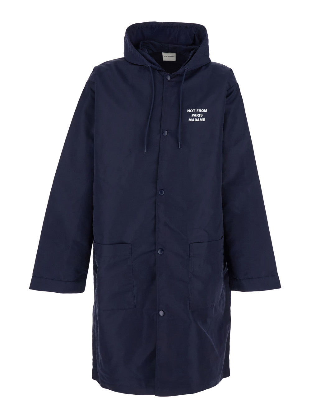 Hooded Jacket with Fixed Hood and Slogan on Front Back in Blue Tech Fabric for Men Blu Nylon Outerwear