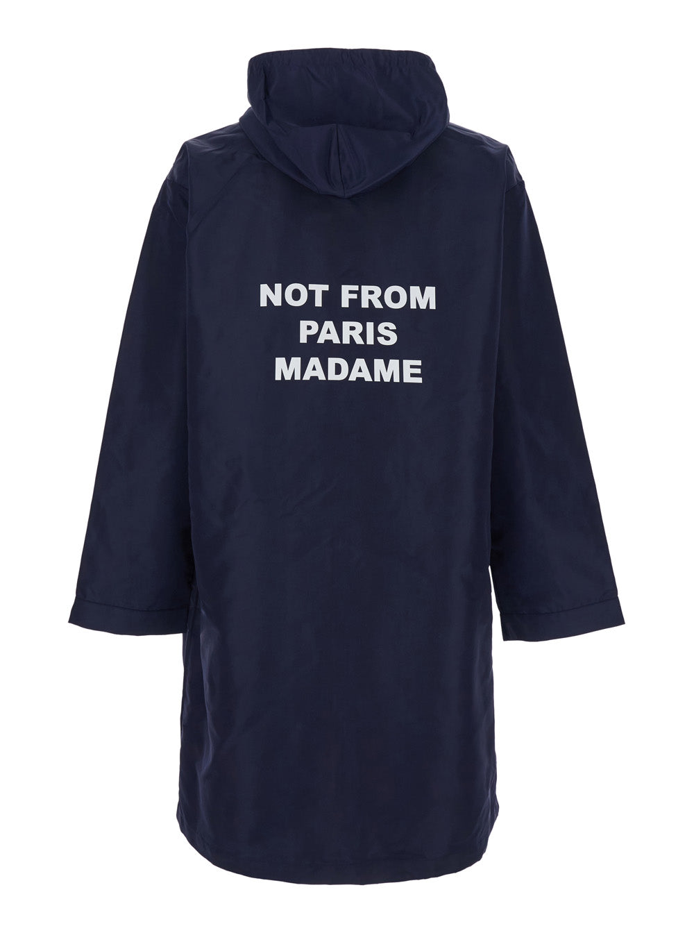 Hooded Jacket with Fixed Hood and Slogan on Front Back in Blue Tech Fabric for Men Blu Nylon Outerwear