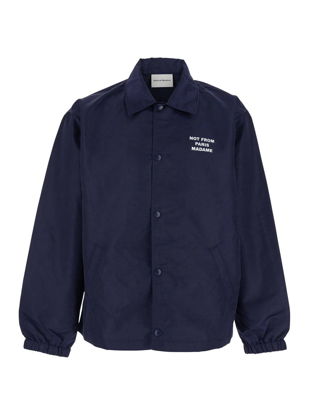 DRÔLE DE MONSIEUR Blue Jacket with Slogan on Front and Back in Tech Fabric for Men Blu Nylon Outerwear