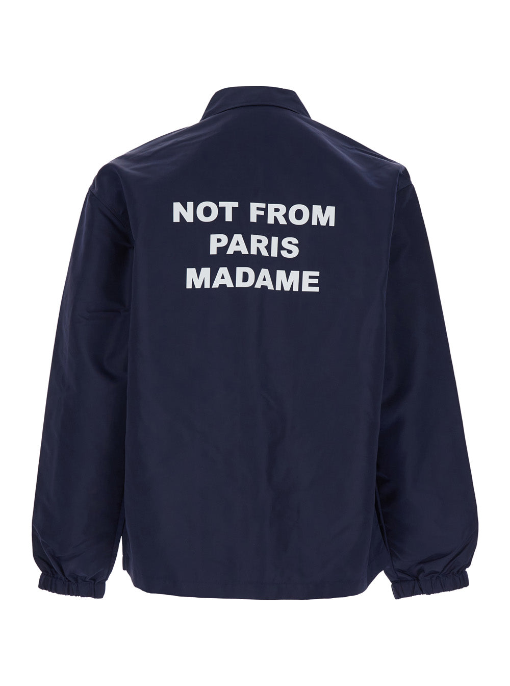 DRÔLE DE MONSIEUR Blue Jacket with Slogan on Front and Back in Tech Fabric for Men Blu Nylon Outerwear