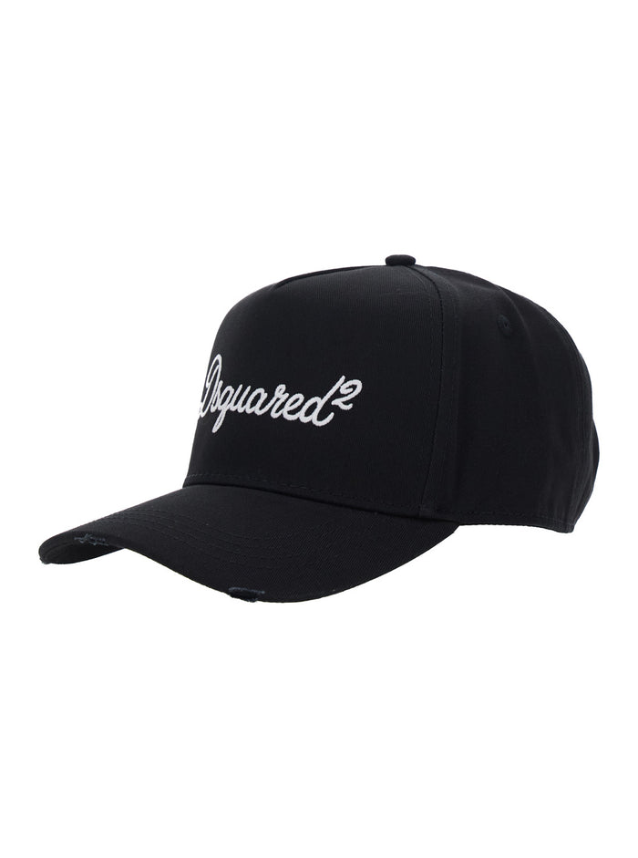 DSQUARED2 Black Cotton Baseball Cap with Front Logo Lettering for Men Hats And Gloves