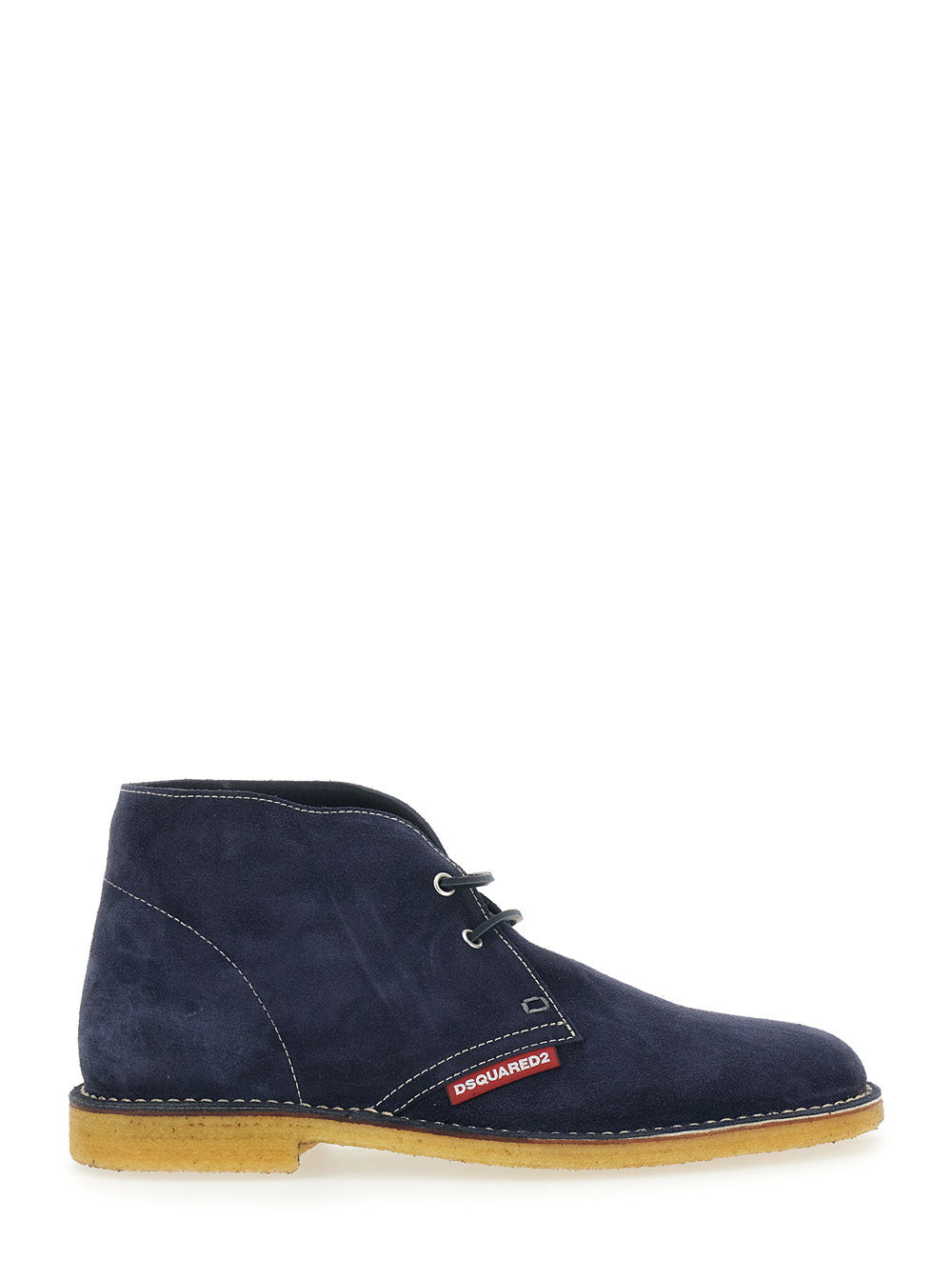 Blue Lace-Up with Logo Patch on the Side and Contrast Stitching in Suede for Men Blu Calf Lace Shoes