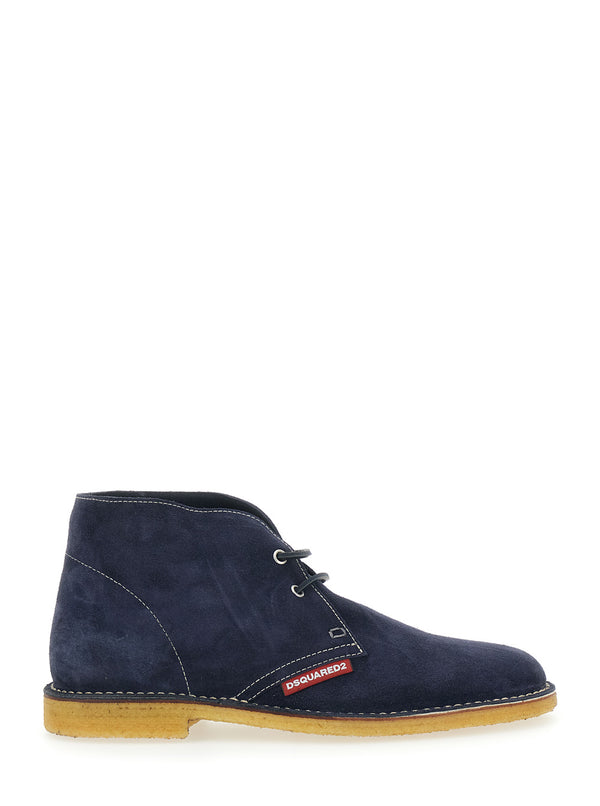 Lace-Up Shoes Suede Blue Calfskin