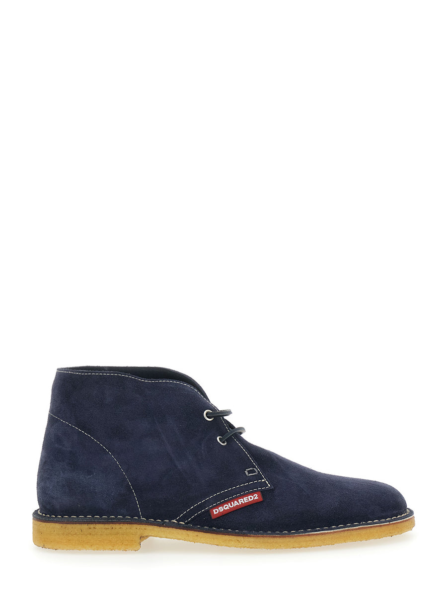 Lace-Up Shoes Suede Blue Calfskin