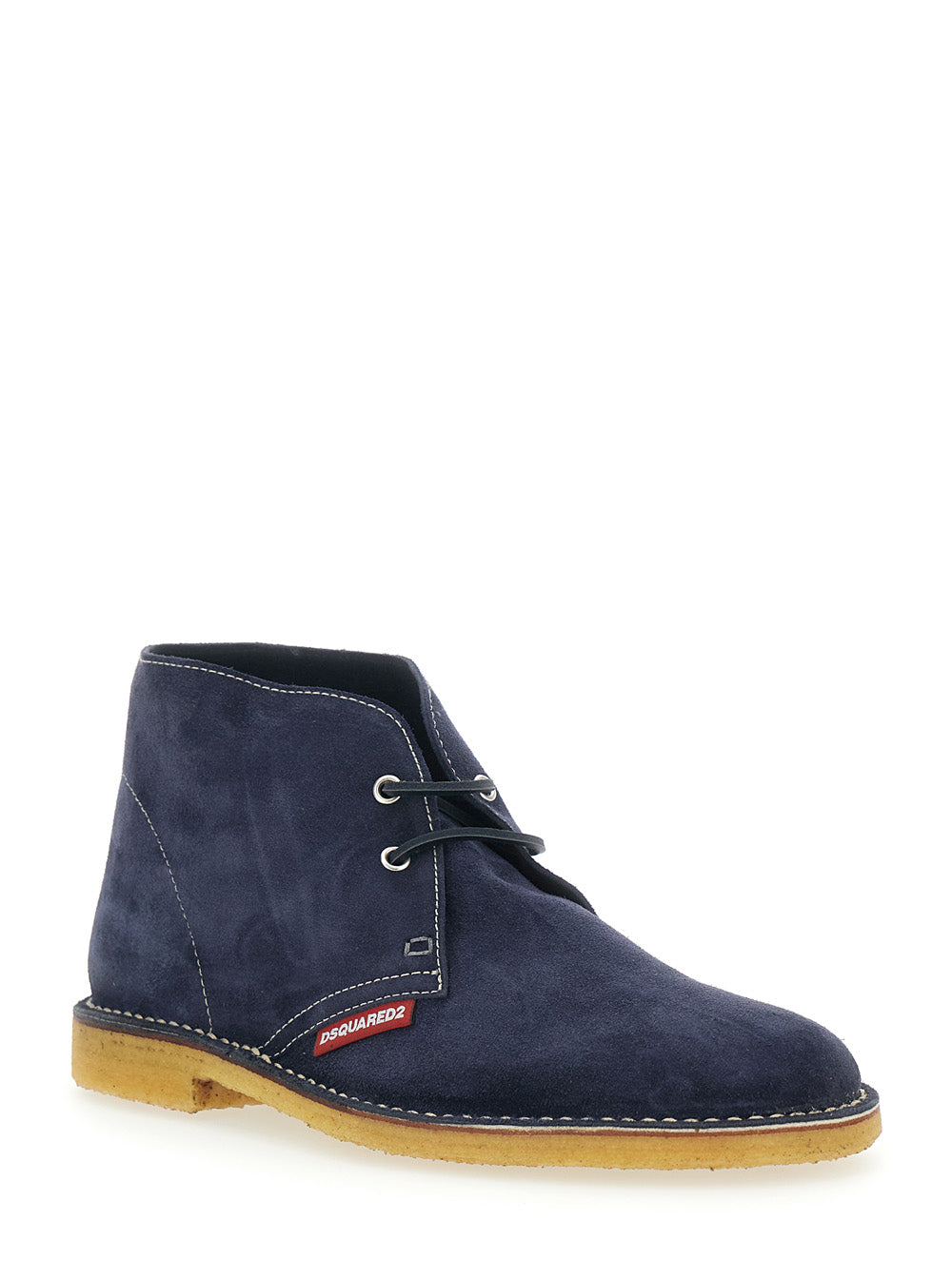 Blue Lace-Up with Logo Patch on the Side and Contrast Stitching in Suede for Men Blu Calf Lace Shoes