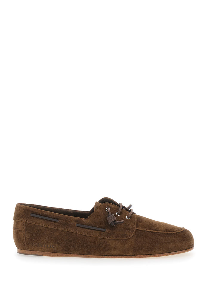 Mens Brown Suede LUM0118015035205059 Boat Shoes with Side Lettering Logo Calf Loafers