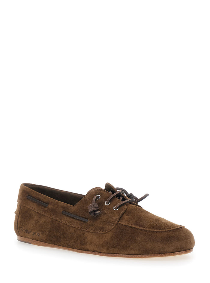 Mens Brown Suede LUM0118015035205059 Boat Shoes with Side Lettering Logo Calf Loafers